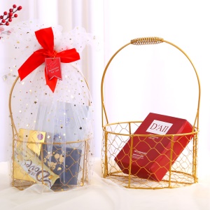 Panier de rangement portable en fer doré