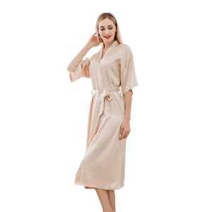 Pyjama robe de nuit longue en soie artificielle manches mi-longs