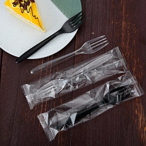 Fourchette en plastique jetable PS matériau transparent/noir