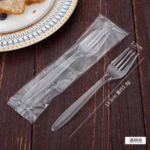 Fourchette en plastique jetable PS matériau transparent/noir
