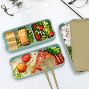 Boîte à lunch à trois couches avec fourchette et cuillère adaptée au micro-ondes Respectueux de l'environnement et biodégradable