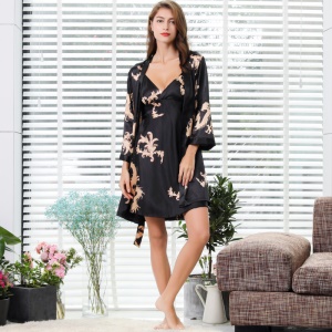 Pyjama pour couple Deux pièces en  soie synthétique, grande taille, section fine pour l'été