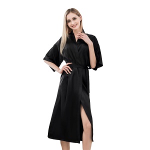 Pyjama robe de nuit longue en soie artificielle manches mi-longs