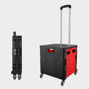 Chario pliable de courses en plastique avec roues universelles et couvercle 45L