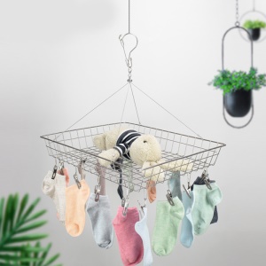 Étendoir à Linge Panier de filet à chaussettes acier inoxydable 16 clips multifonction