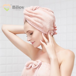 BILOV Serviette pour cheveux secs. double couche épaissie en velours de corail