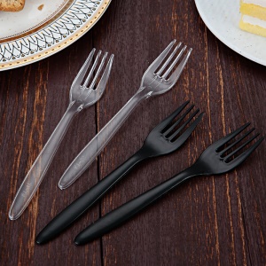 Fourchette en plastique jetable PS matériau transparent/noir