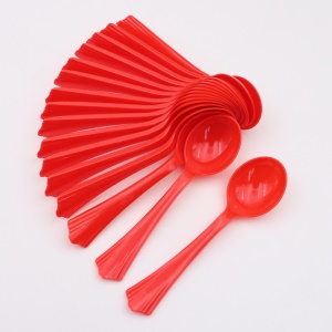 Cuillère en plastique jetable rouge épaissie longueur 14cm