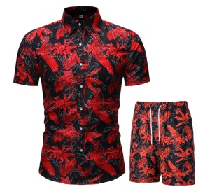 Ensemble décontracté pour hommes (chemise à manches courtes + short) polyester