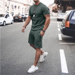 Ensemble de sport décontracté pour hommes (col rond T-shirt court + shorts) Polyester