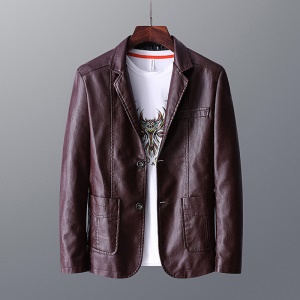 Manteau en cuir homme PU cuir revers poches boutonnées
