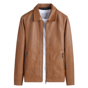 Veste en cuir artificiel décontractée avec fermeture pour hommes
