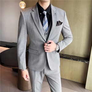 Costume d'affaires trois pièces pour hommes (veste de costume + gilet de costume + pantalon de costume) Slim Fit