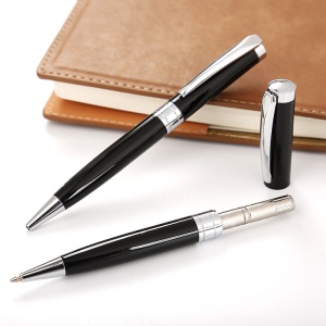 Stylo à bille noir/bleu étui en métal