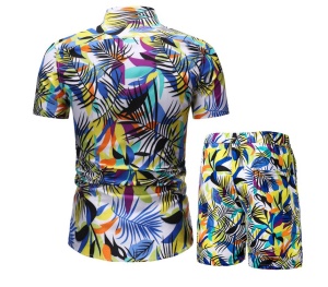 Ensemble décontracté pour hommes (chemise à manches courtes + short) polyester