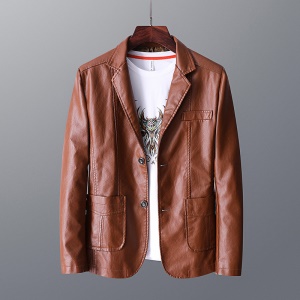 Manteau en cuir homme PU cuir revers poches boutonnées