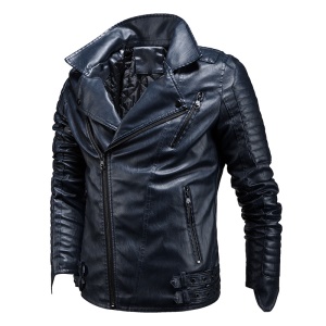 Manteau en cuir PU pour hommes avec fermeture sur le côté