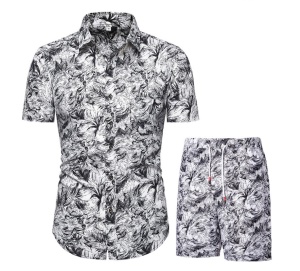 Ensemble décontracté pour hommes (chemise à manches courtes + short) polyester
