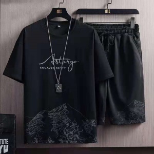 Ensemble décontracté 2 pièces pour homme (T-shirt à manches courtes + short) en polyester
