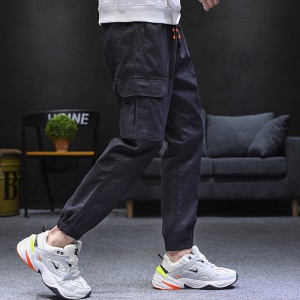 Pantalon décontracté pour homme, jambe nouée, multi-poches, coton