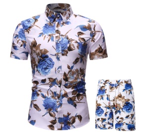 Ensemble décontracté pour hommes (chemise à manches courtes + short) polyester