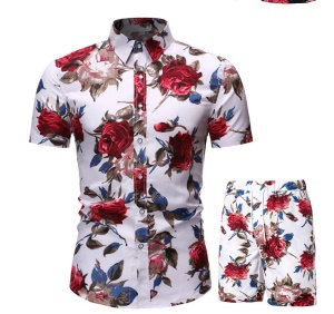 Ensemble décontracté pour hommes (chemise à manches courtes + short) polyester