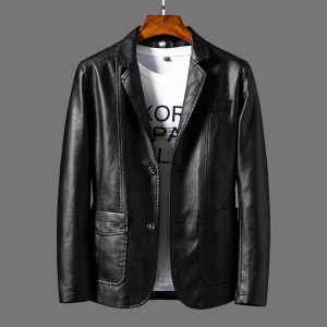 Manteau en cuir homme PU cuir revers poches boutonnées