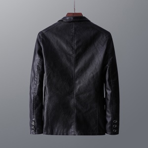 Manteau en cuir homme PU cuir revers poches boutonnées