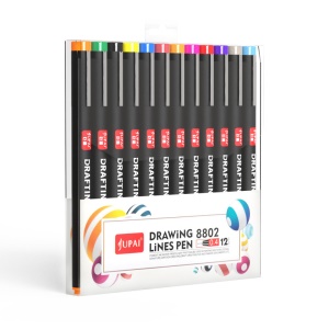 JVPAI 8802 Stylo de dessin 12 couleurs pointe extra fine 0,4 mm