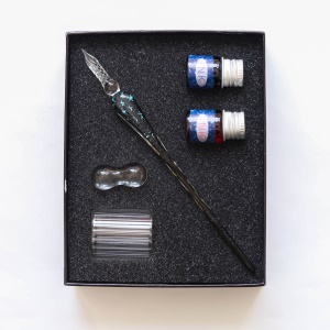 Ensemble de stylo en verre (1 * stylo + 2 * encre + 1 * stylo étagère + 1 * verre)
