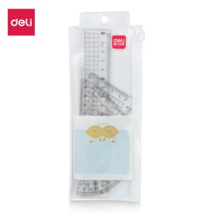 Deli 9619 Ensemble de papeterie règle kit de 4 pièces (règle + règle triangulaire isocèle + règle triangulaire à angle droit + rapporteur)