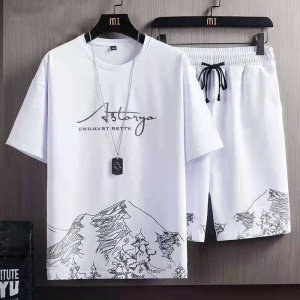 Ensemble décontracté 2 pièces pour homme (T-shirt à manches courtes + short) en polyester