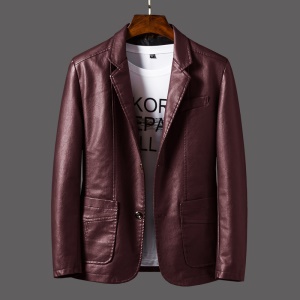 Manteau en cuir homme PU cuir revers poches boutonnées