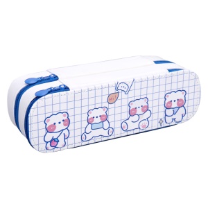 Trousse à fourniture scolaire en cuir synthétique de deux compartiments Grande capacité 21.5*7*7cm