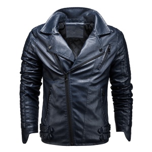 Manteau en cuir PU pour hommes avec fermeture sur le côté