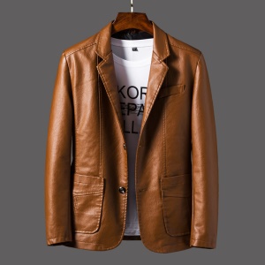 Manteau en cuir homme PU cuir revers poches boutonnées