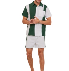 Costume décontracté 2 pièces pour homme (collier manches courtes + short) en coton
