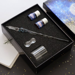 Ensemble de stylo en verre (1 * stylo + 2 * encre + 1 * stylo étagère + 1 * verre)