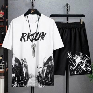 Ensemble décontracté 2 pièces pour homme (T-shirt à manches courtes + short) en polyester