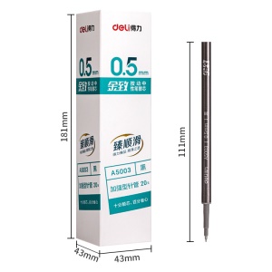 Deli A5003 Recharge pour stylo à biillet 0.5mm noir 20 pièces/boîte