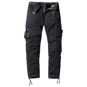 Pantalon casual pour homme en coton avec ceinture et poches multiples