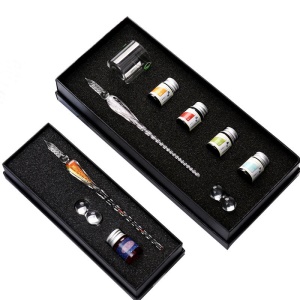 Ensemble de stylo en verre de cristal (stylo + porte-stylo + tasse de lavage + encre)