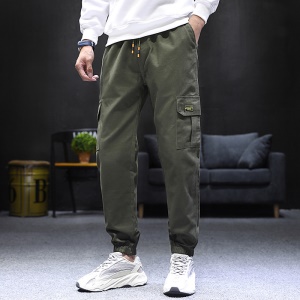 Pantalon décontracté pour homme, jambe nouée, multi-poches, coton