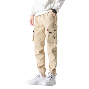 Pantalon décontracté ample pour hommes multi-poches en coton