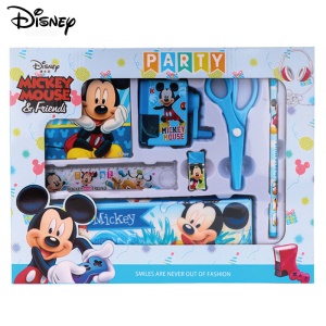 Kit de 7 matériels scolaires Disney (trousse + taille-crayon + ciseaux + règle + crayon + bloc-notes + gomme)