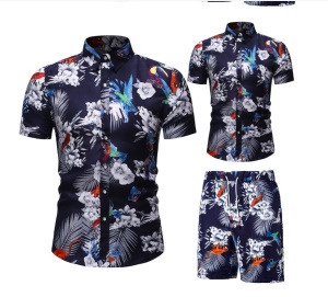 Ensemble décontracté pour hommes (chemise à manches courtes + short) polyester