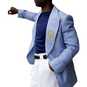 Manteau casual pour hommes avec boutonnage à carreaux bleus