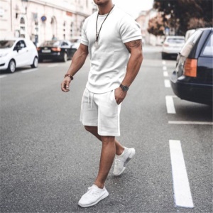 Ensemble de sport décontracté pour hommes (col rond T-shirt court + shorts) Polyester
