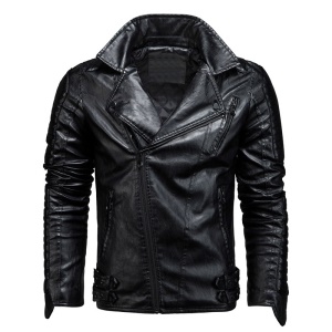 Manteau en cuir PU pour hommes avec fermeture sur le côté
