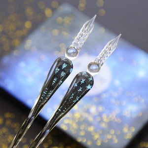 Ensemble de stylo en verre (1 * stylo + 2 * encre + 1 * stylo étagère + 1 * verre)